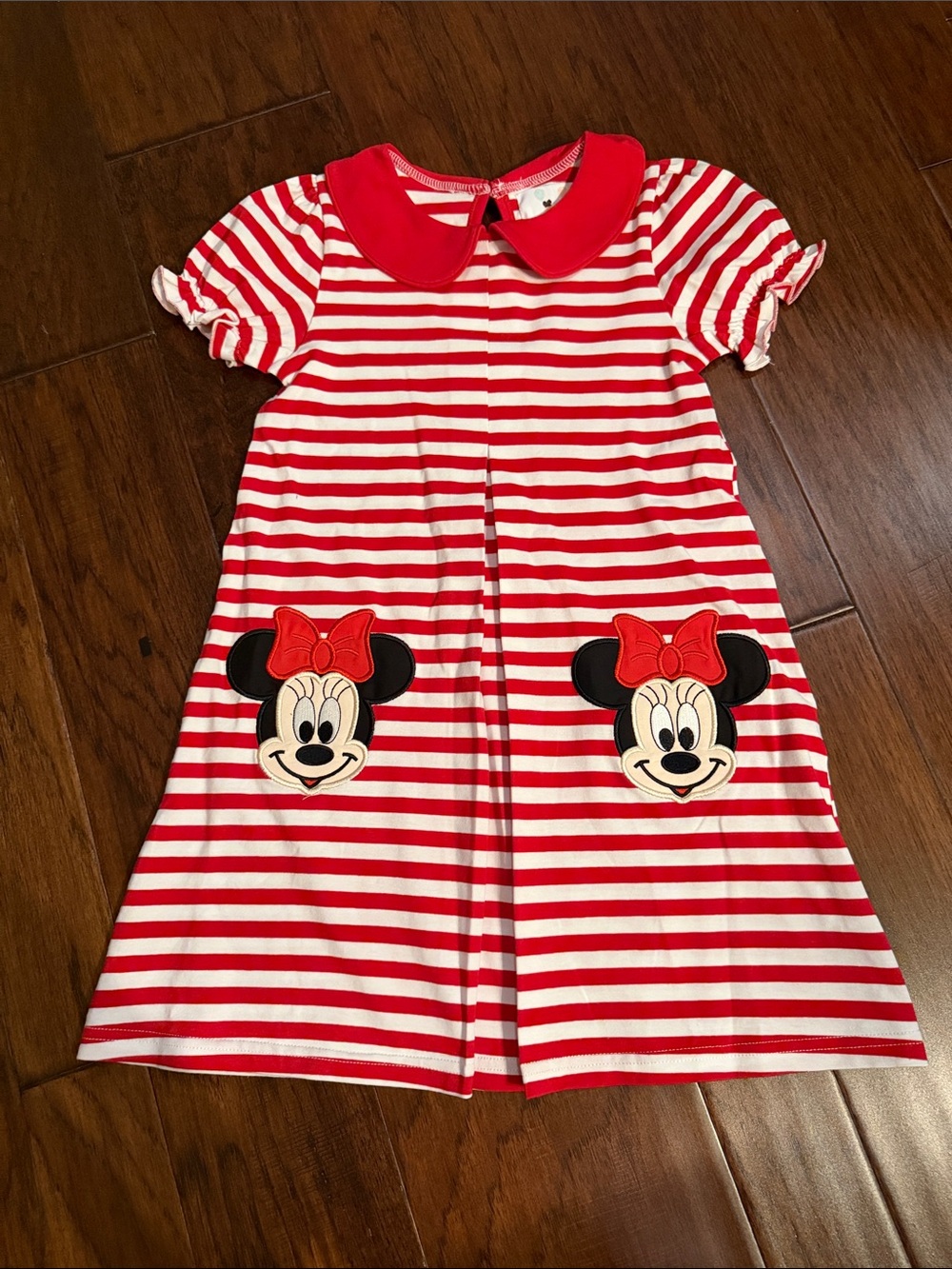 Girls Red & White Striped Minnie-Appliqué Casual Dress